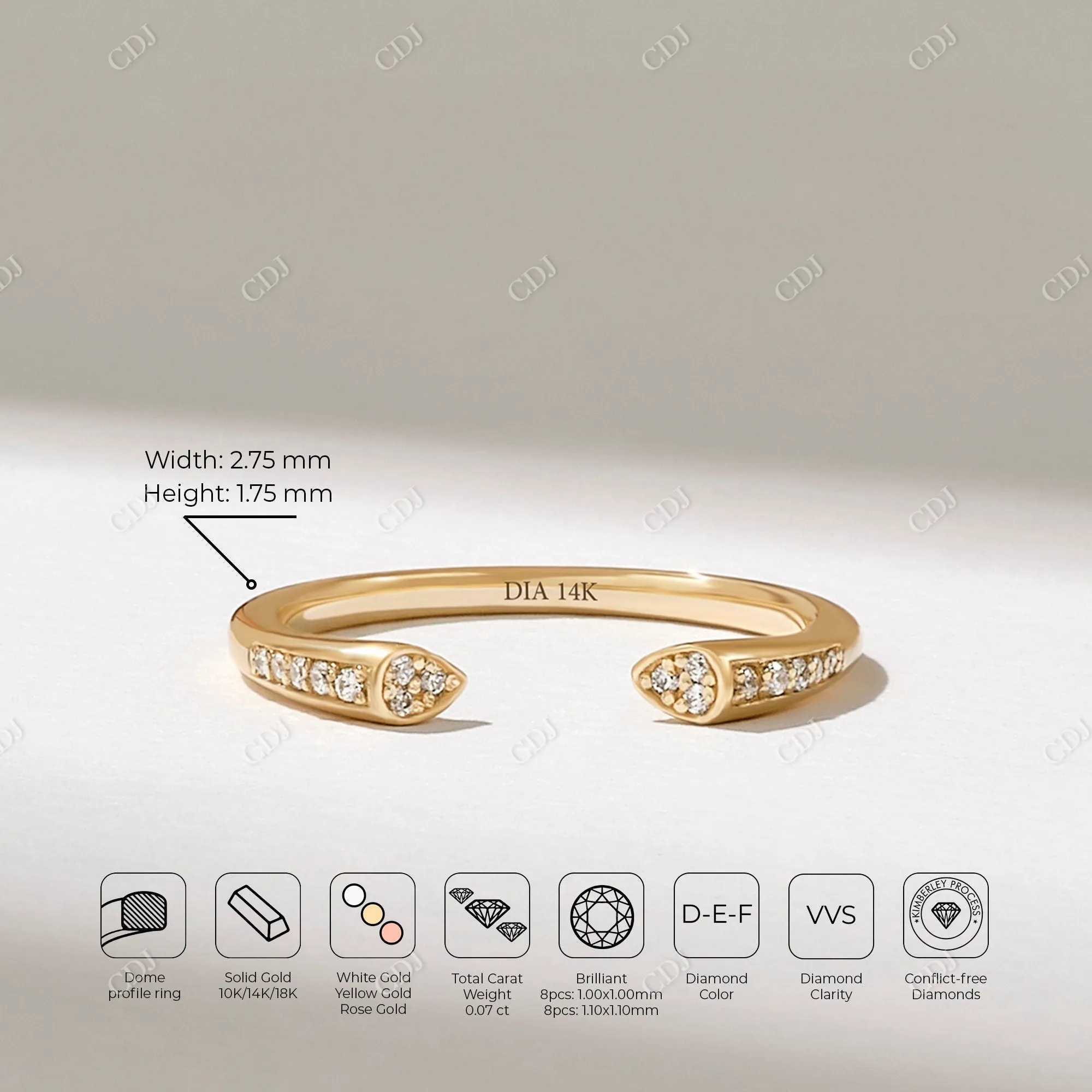 0.07CTW Diamond Open Cuff Wedding Ring