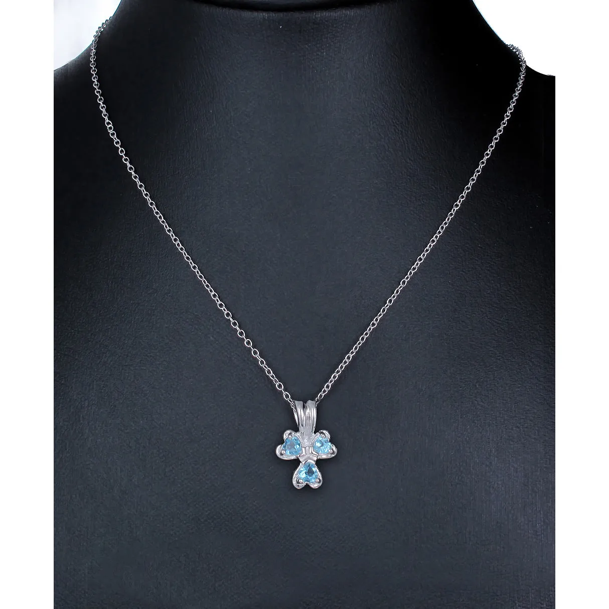 0.30 cttw Swiss Blue Topaz Pendant Necklace .925 Sterling Silver Rhodium Chain