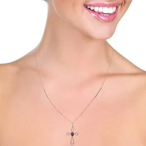 0.57 Carat 14K Solid White Gold Warm Faith Heart Pink Topaz Diamond Necklace