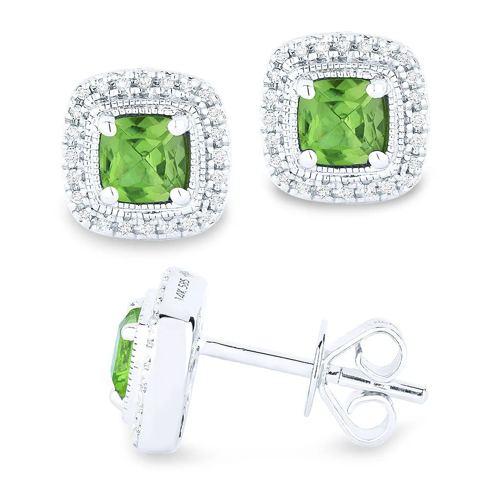 0.67Ct Peridot Stud Earrings In 14K White Gold