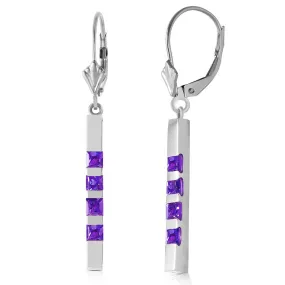 0.7 Carat 14K Solid White Gold Leverback Earringsbar Natural Amethyst