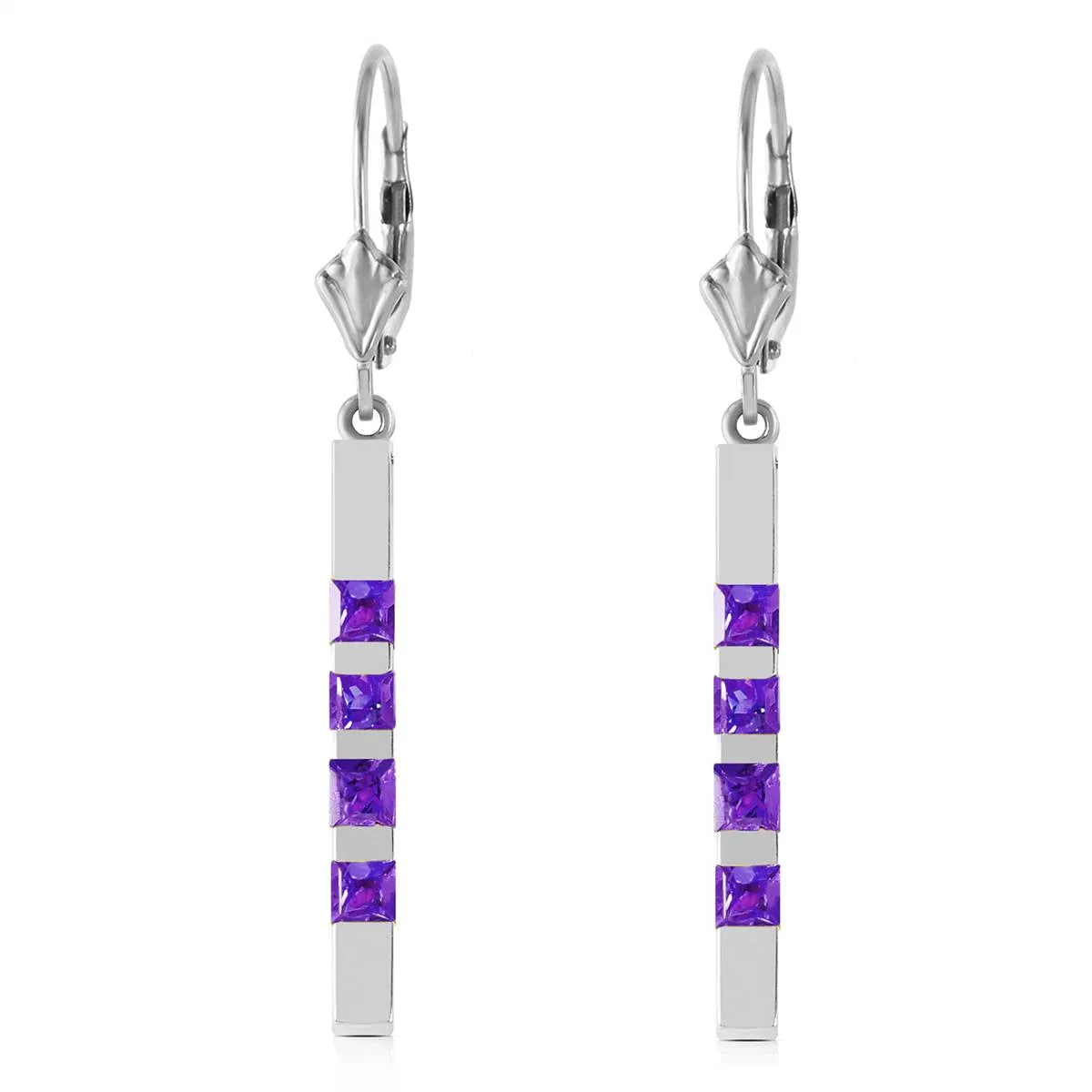 0.7 Carat 14K Solid White Gold Leverback Earringsbar Natural Amethyst