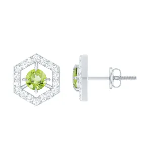 0.75 CT Minimal Peridot and Diamond Geometric Stud Earrings