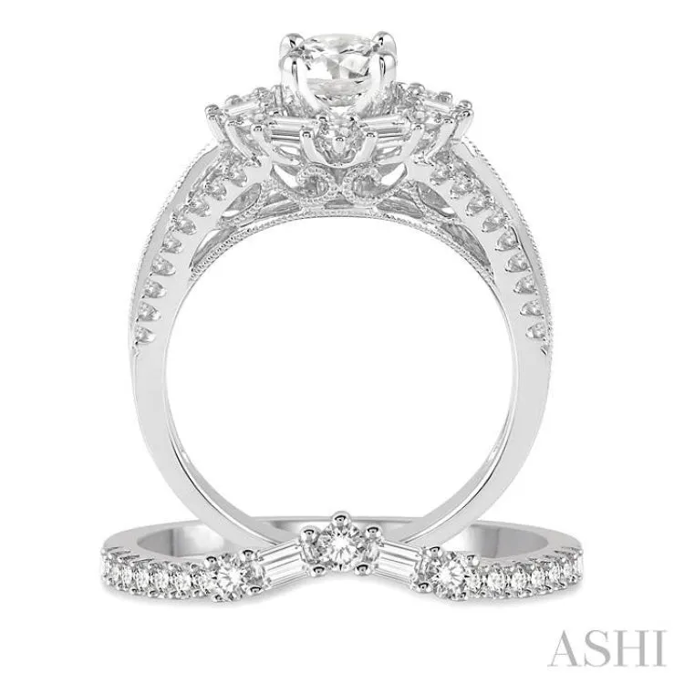 1 1/2 Ctw Diamond Wedding Set with 1 1/6 Ctw Round Cut Engagement Ring and 1/3 Ctw Wedding Band in 14K White Gold