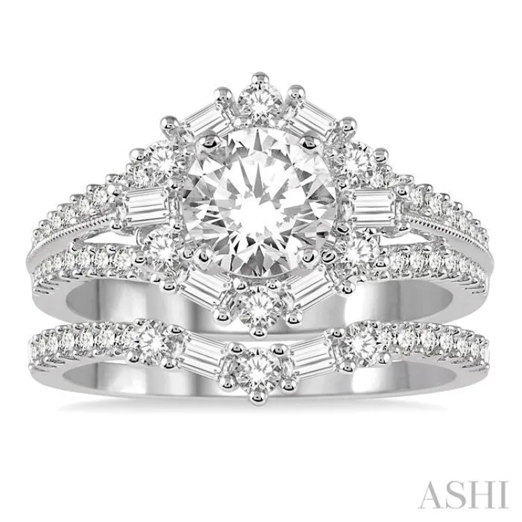 1 1/2 Ctw Diamond Wedding Set with 1 1/6 Ctw Round Cut Engagement Ring and 1/3 Ctw Wedding Band in 14K White Gold