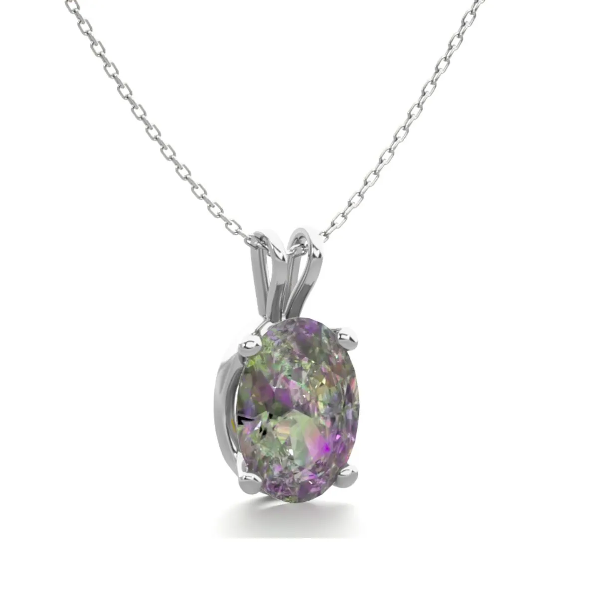 1 Carat Oval Shape Mystic Topaz Necklace In Sterling Silver, 18 Inches