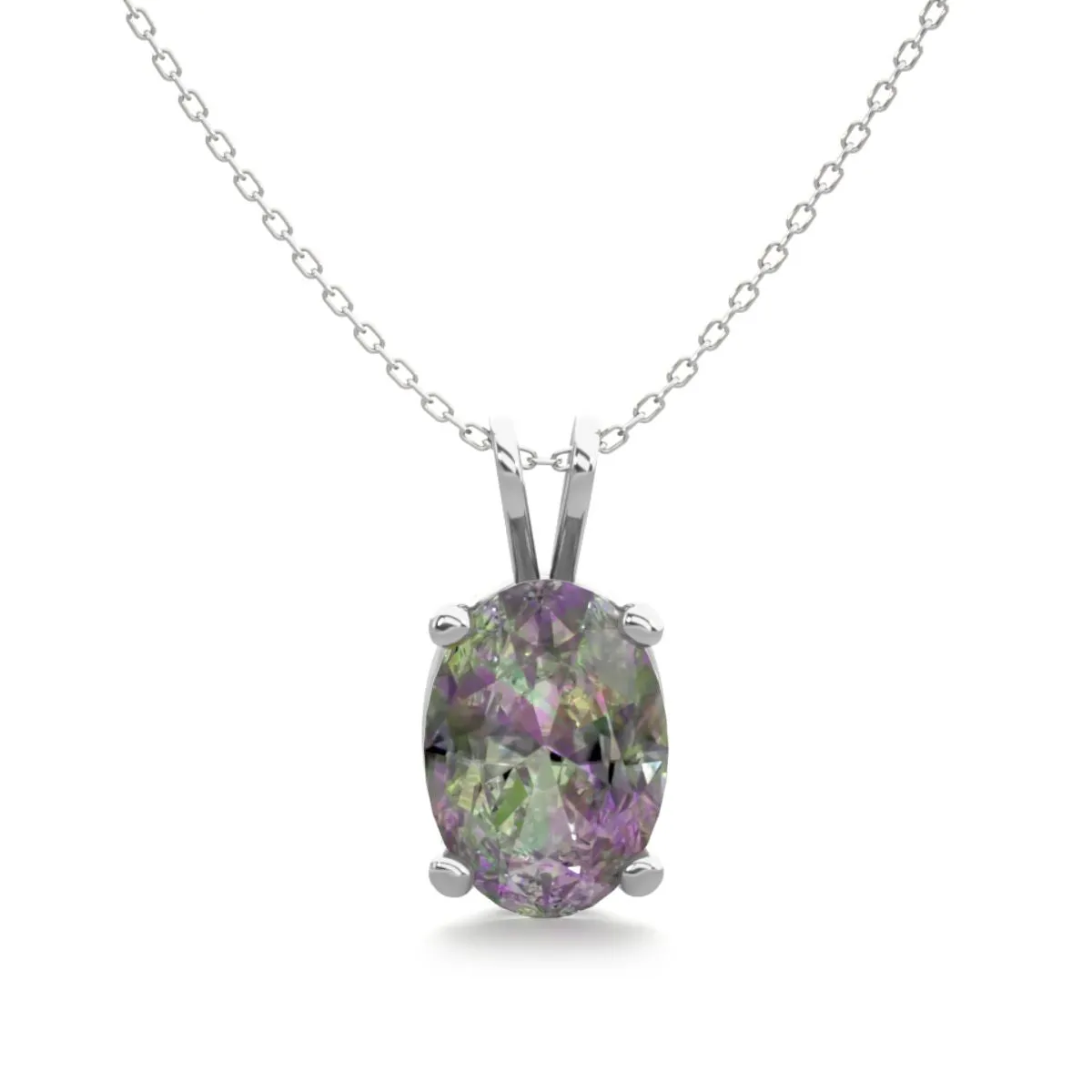 1 Carat Oval Shape Mystic Topaz Necklace In Sterling Silver, 18 Inches