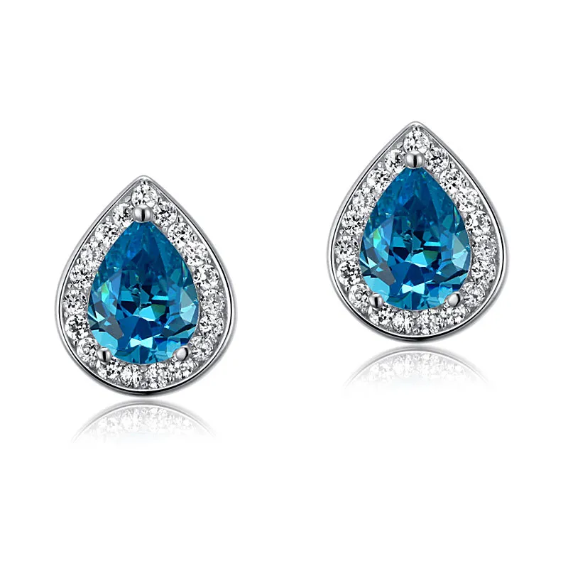 1 Carat Pear Cut Created Blue Topaz 925 Sterling Silver Stud Earrings XFE8033