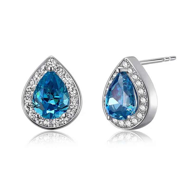 1 Carat Pear Cut Created Blue Topaz 925 Sterling Silver Stud Earrings XFE8033