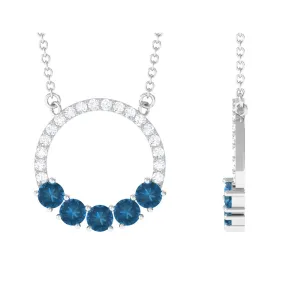 1 CT Round Shape London Blue Topaz and Diamond Eternity Necklace