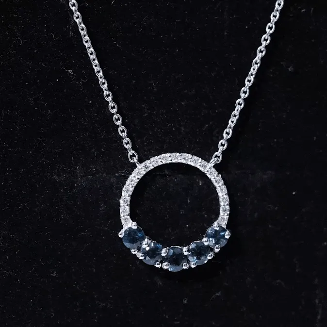 1 CT Round Shape London Blue Topaz and Diamond Eternity Necklace