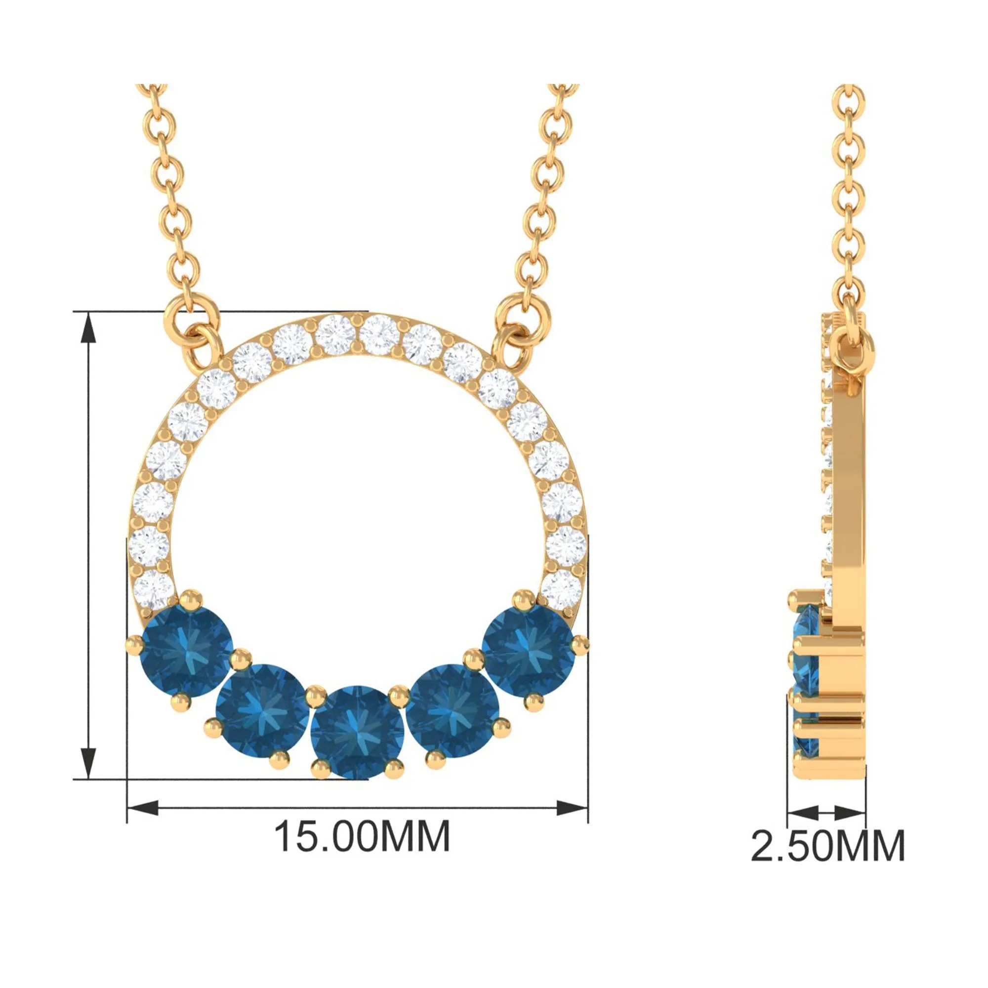 1 CT Round Shape London Blue Topaz and Diamond Eternity Necklace