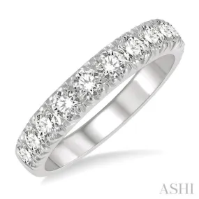 1 Ctw 11 Stone Round Cut Diamond Wedding Band in 14K White Gold