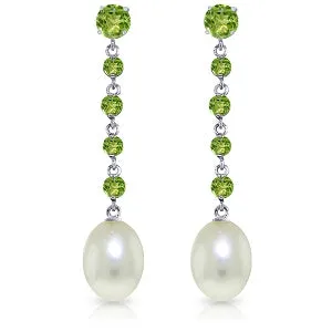 10 Carat 14K Solid White Gold Chandelier Earrings Peridot Pearl