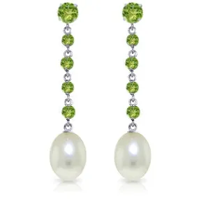 10 Carat 14K Solid White Gold Chandelier Earrings Peridot Pearl