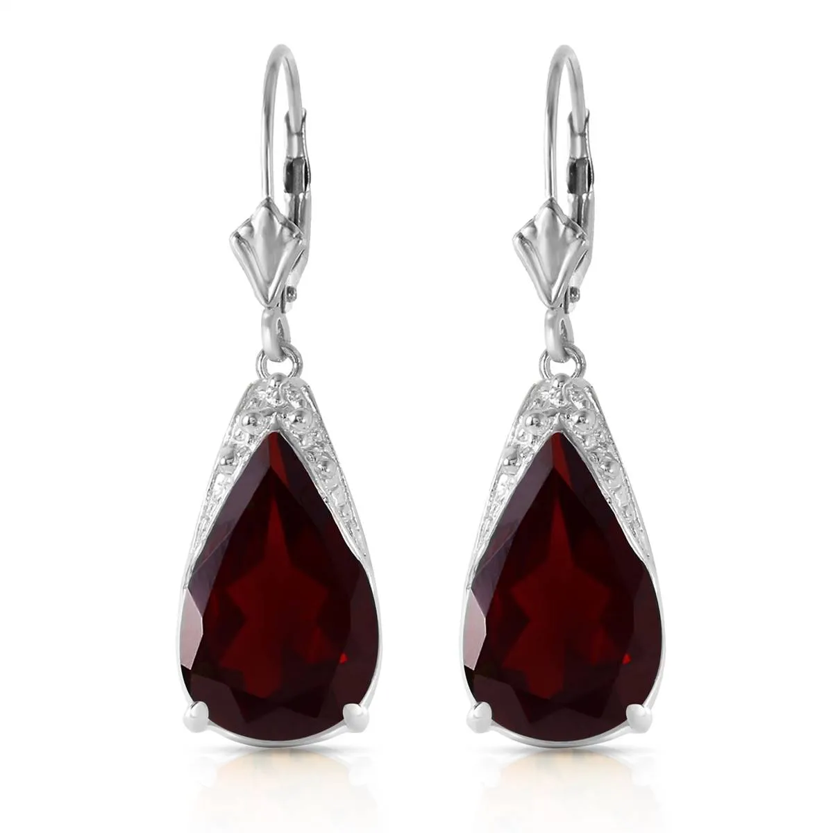 10 Carat 14K Solid White Gold Leverback Earrings Garnet