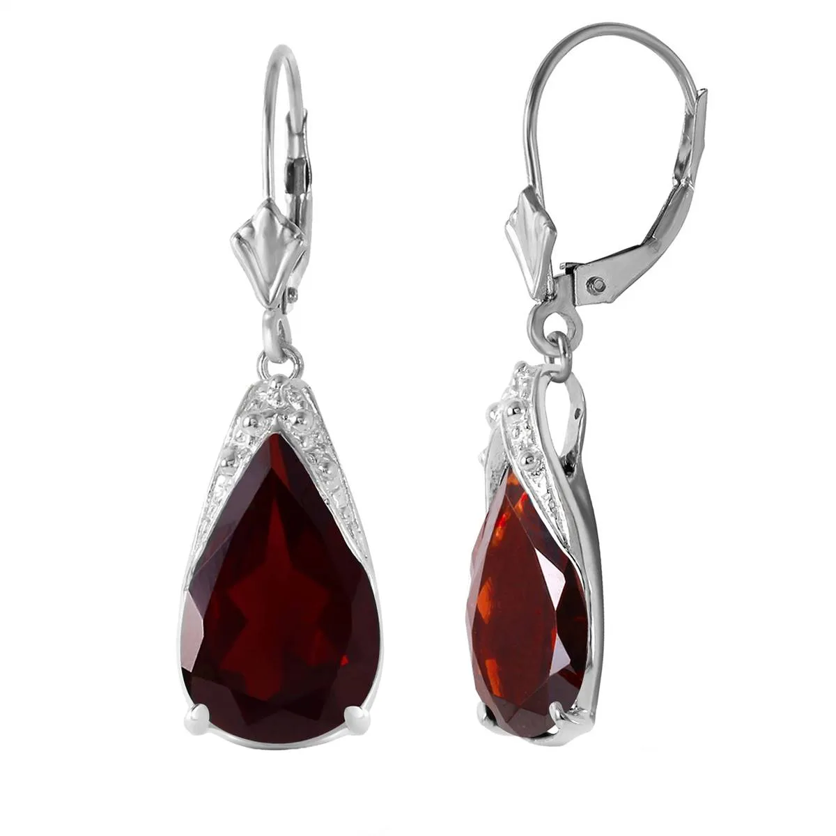 10 Carat 14K Solid White Gold Leverback Earrings Garnet