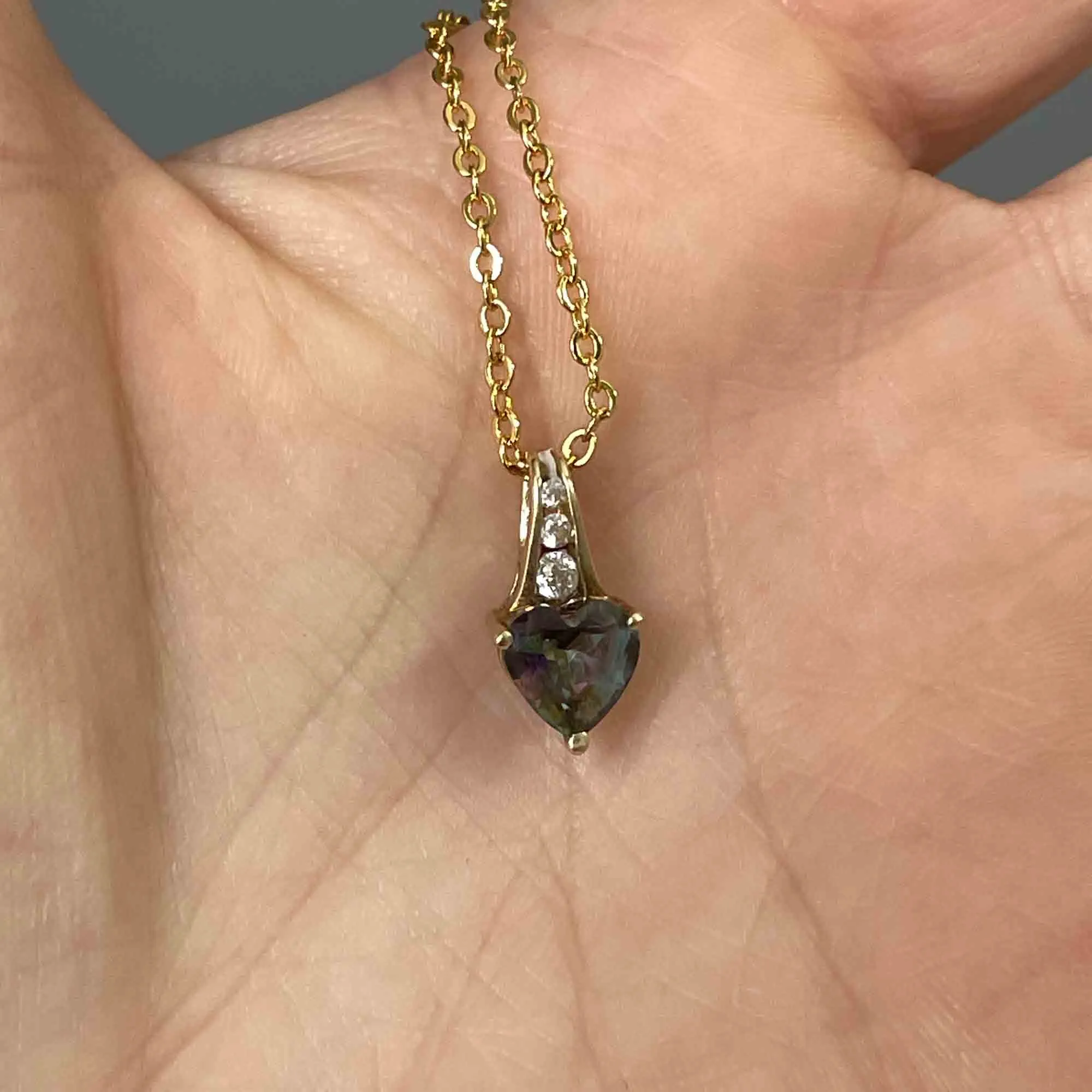 10K Gold Mystic Topaz Heart Pendant Necklace