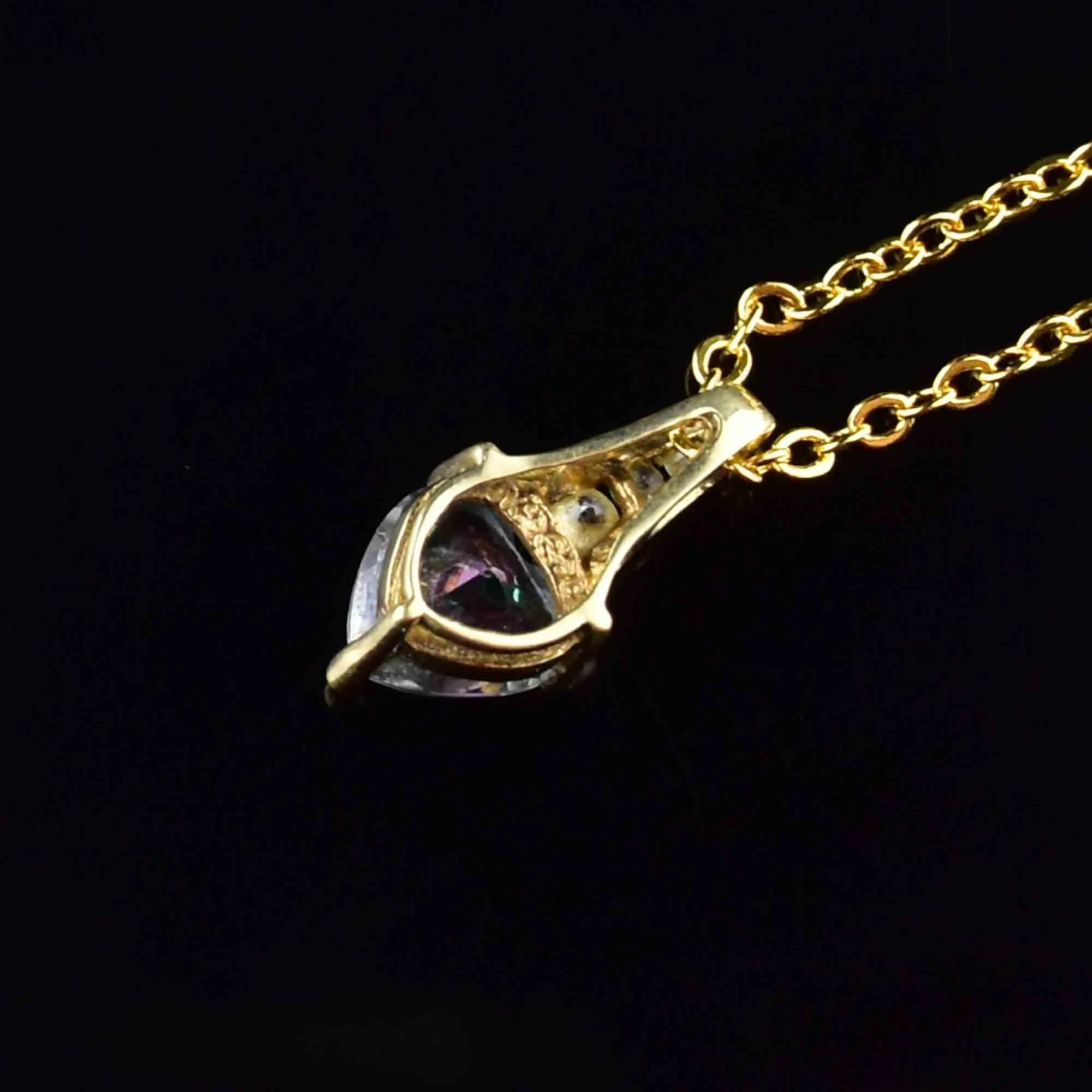 10K Gold Mystic Topaz Heart Pendant Necklace