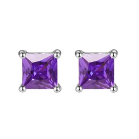 10k White Gold Plated 1/2 Carat Princess Cut Created Amethyst Sapphire Stud Earrings