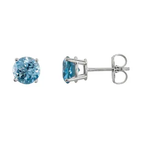 10k White Gold Plated 3 Carat Round Created Aquamarine Sapphire Stud Earrings