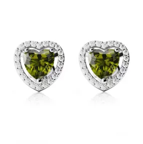 10k White Gold Plated 3 Ct Created Halo Heart Peridot Stud Earrings