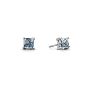 10k White Gold Plated 4 Carat Princess Cut Created Aquamarine Sapphire Stud Earrings