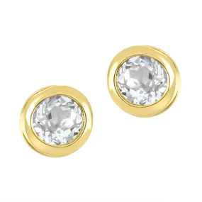 10K Yellow Gold Bezel Set White Topaz Stud Earrings