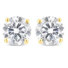 10K Yellow Gold over .925 Sterling Silver 1.00 Cttw Round Brilliant-Cut Diamond Classic 4-Prong Stud Earrings with Screw Backs (K-L Color, I2-I3 Clarity)