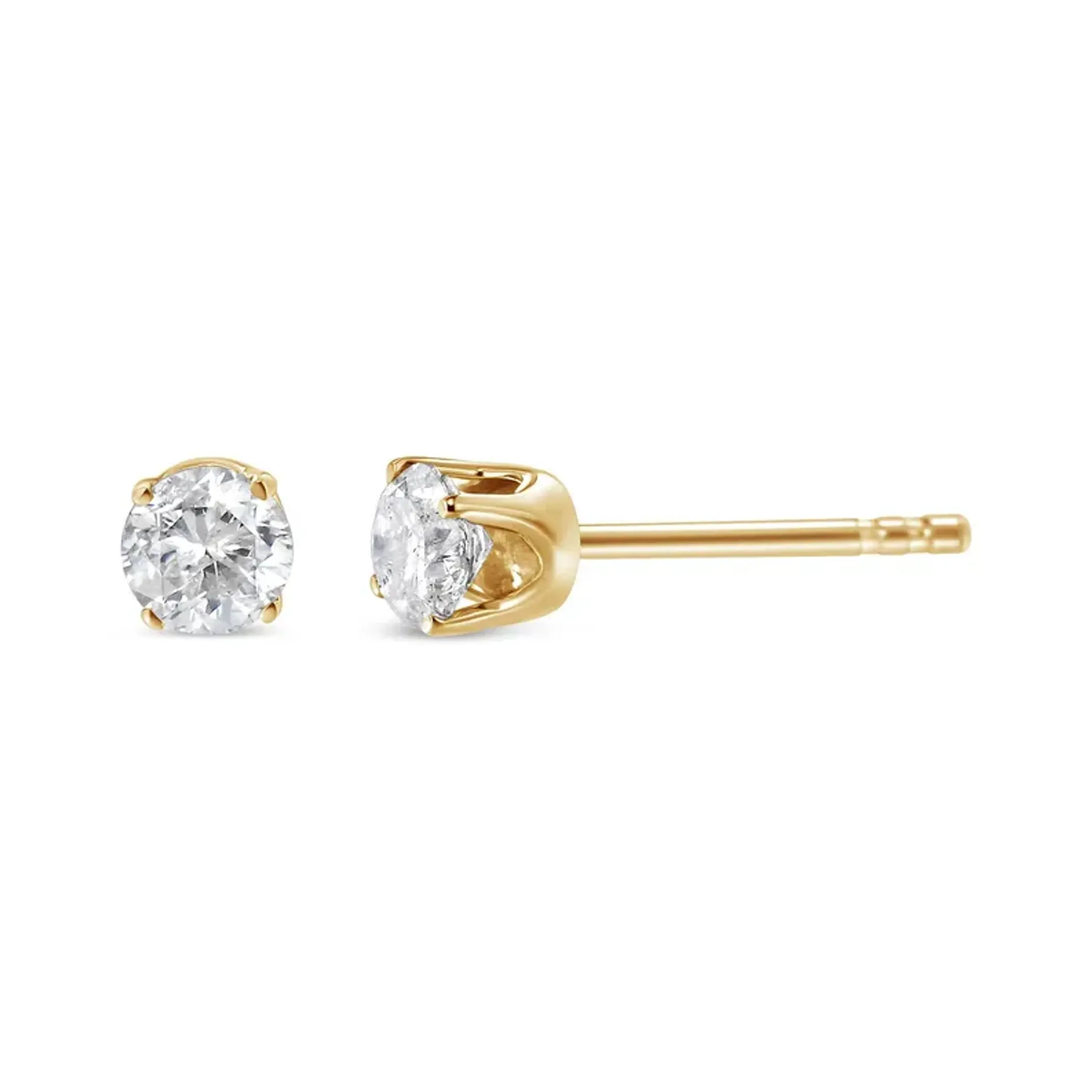 10K Yellow Gold over .925 Sterling Silver 1/6 Cttw Round Brilliant-Cut Diamond Classic 4-Prong Stud Earrings (K-L Color, I3 Clarity)