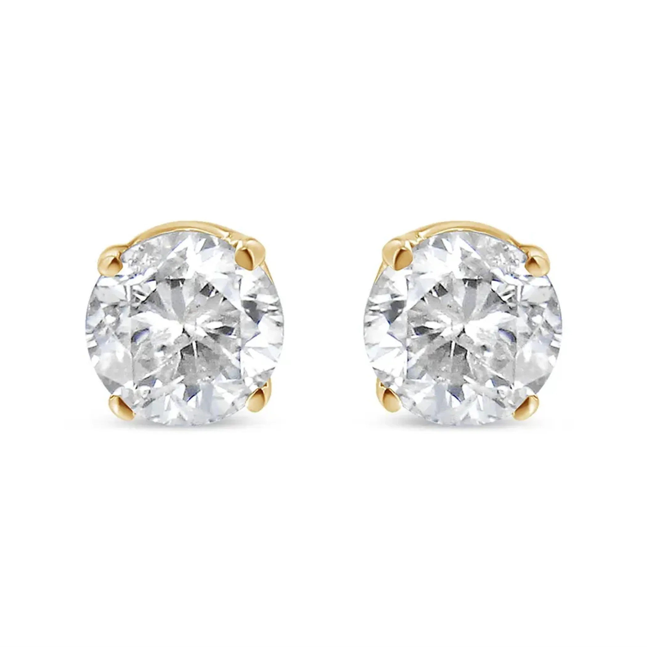 10K Yellow Gold over .925 Sterling Silver 1/6 Cttw Round Brilliant-Cut Diamond Classic 4-Prong Stud Earrings (K-L Color, I3 Clarity)