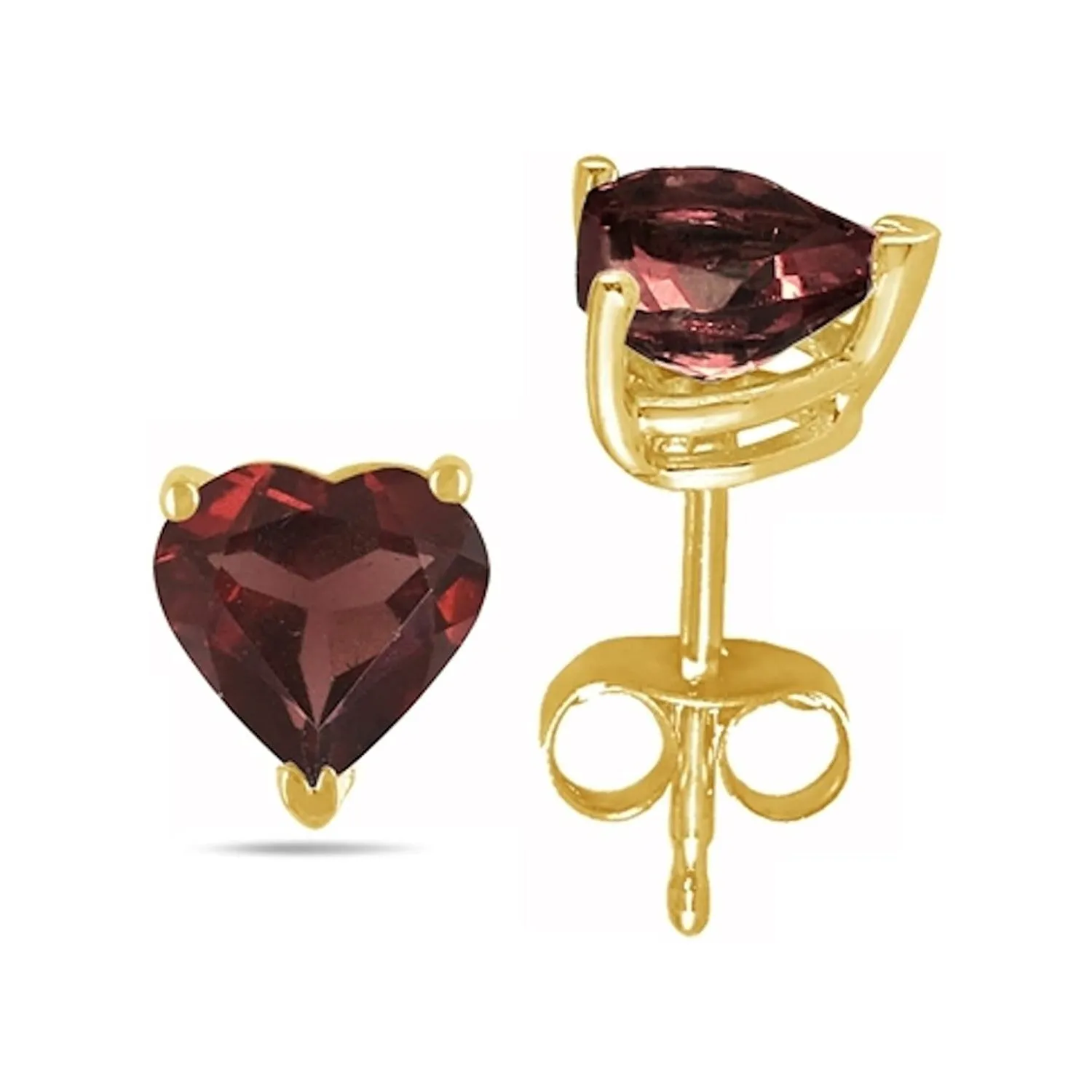 10k Yellow Gold Plated 1 Carat Heart Created Garnet Sapphire Stud Earrings