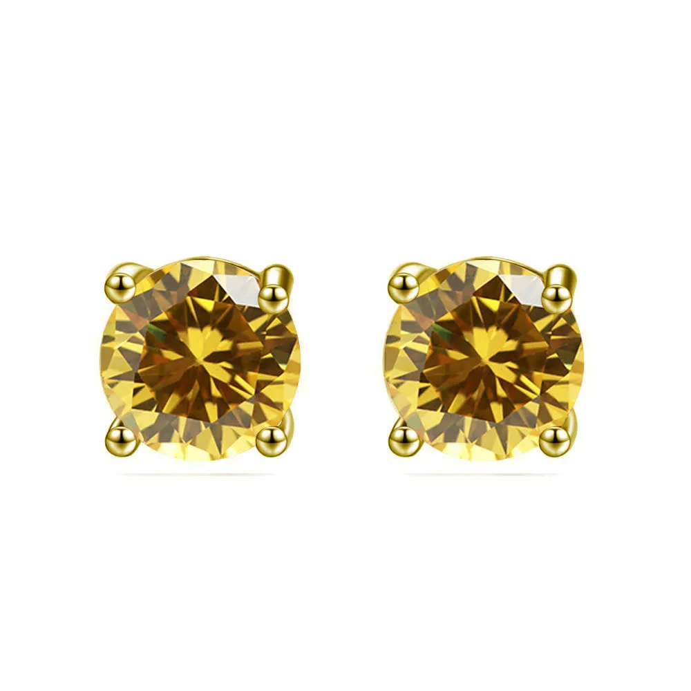 10k Yellow Gold Plated 2 Carat Round Created Citrine Sapphire Stud Earrings