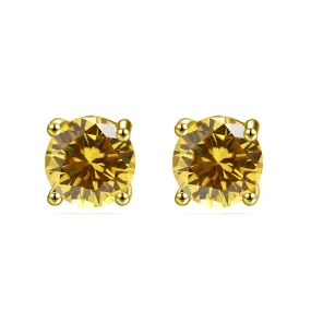 10k Yellow Gold Plated 2 Carat Round Created Citrine Sapphire Stud Earrings