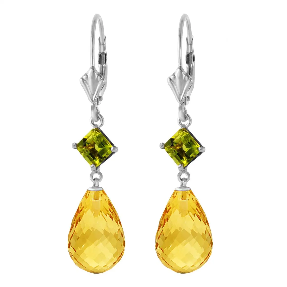 11 Carat 14K Solid White Gold Lasting Values Peridot Citrine Earrings