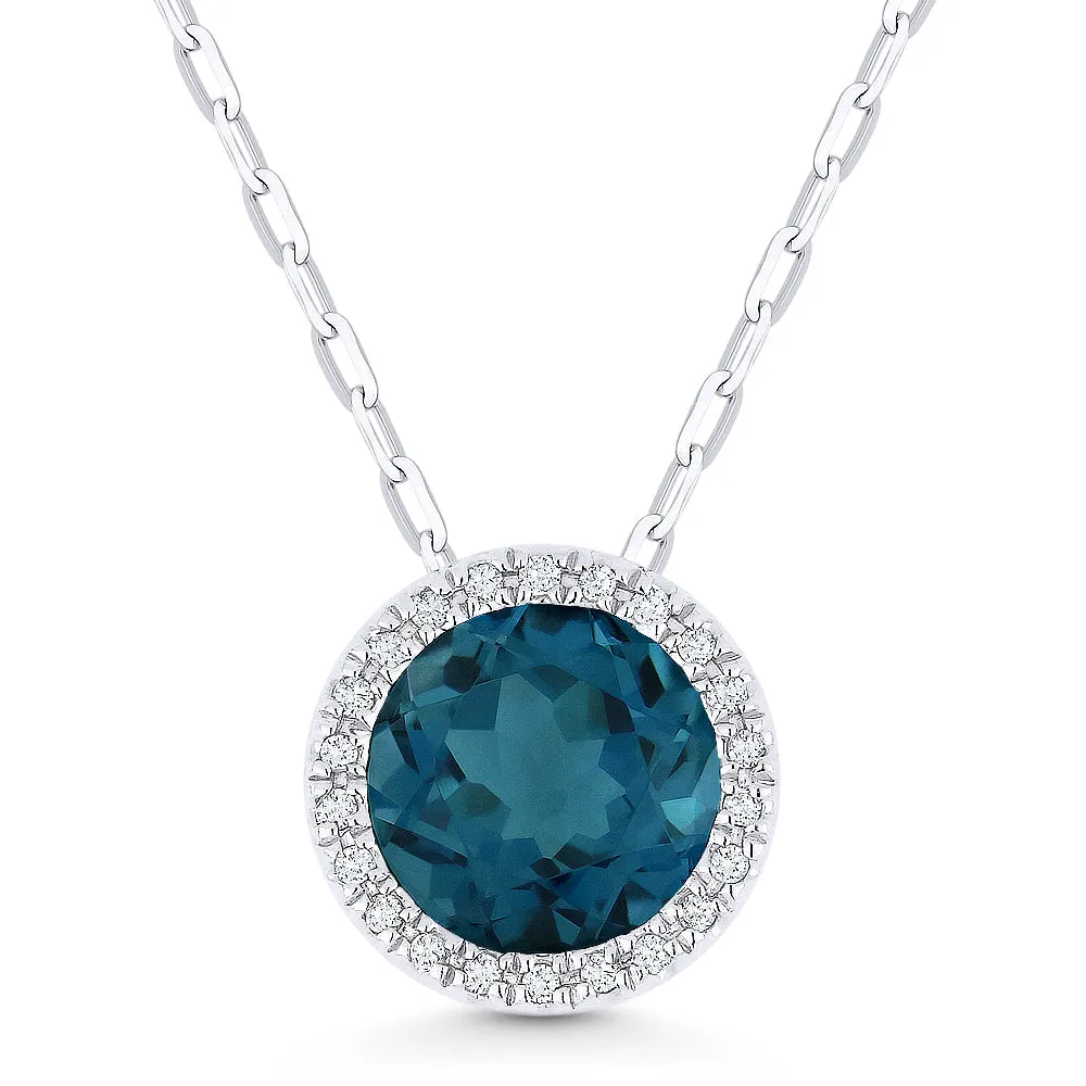 1.46Ct London Blue Topaz 16"pendant Necklace In 14K White Gold