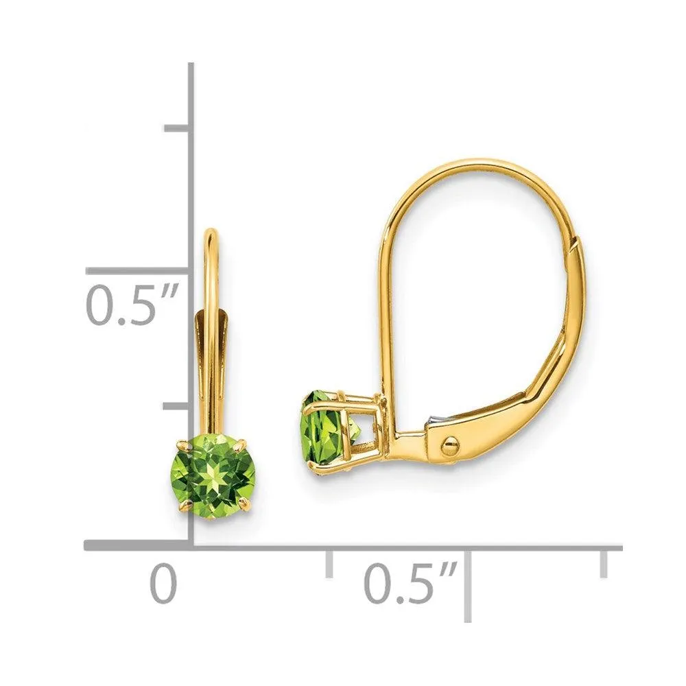 14k 4mm Round August/Peridot Leverback Earrings