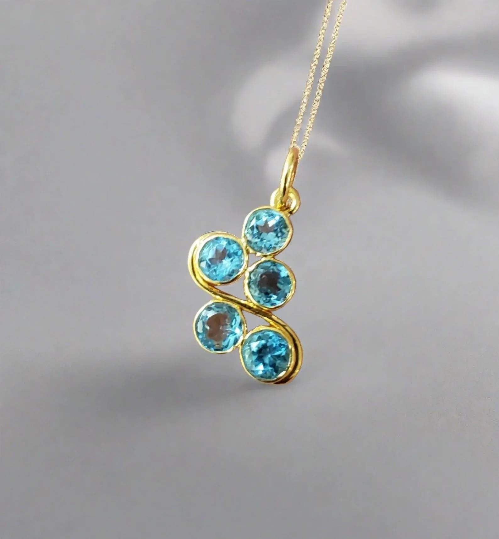 14k Gold Swiss Blue Topaz Dainty Pendant