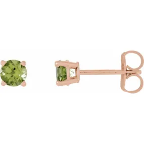 14K Rose 4 mm Natural Peridot Stud Earrings