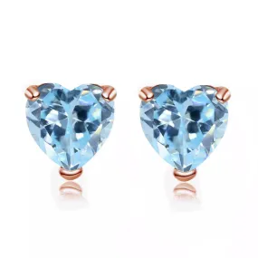 14k Rose Gold Plated 1 Carat Heart Created Aquamarine Sapphire Stud Earrings