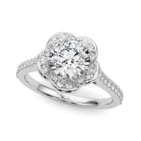 14K Scattered Diamond Halo Engagement Ring