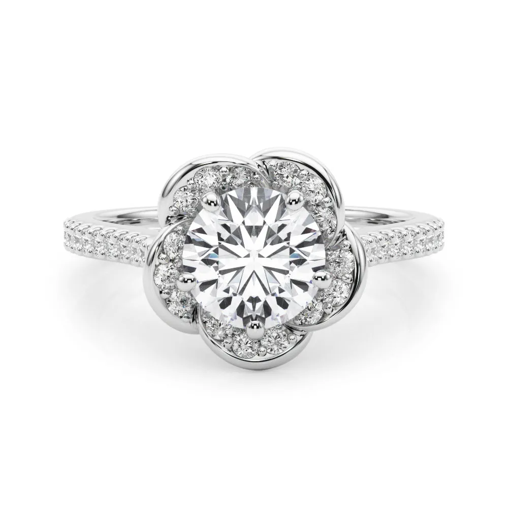 14K Scattered Diamond Halo Engagement Ring