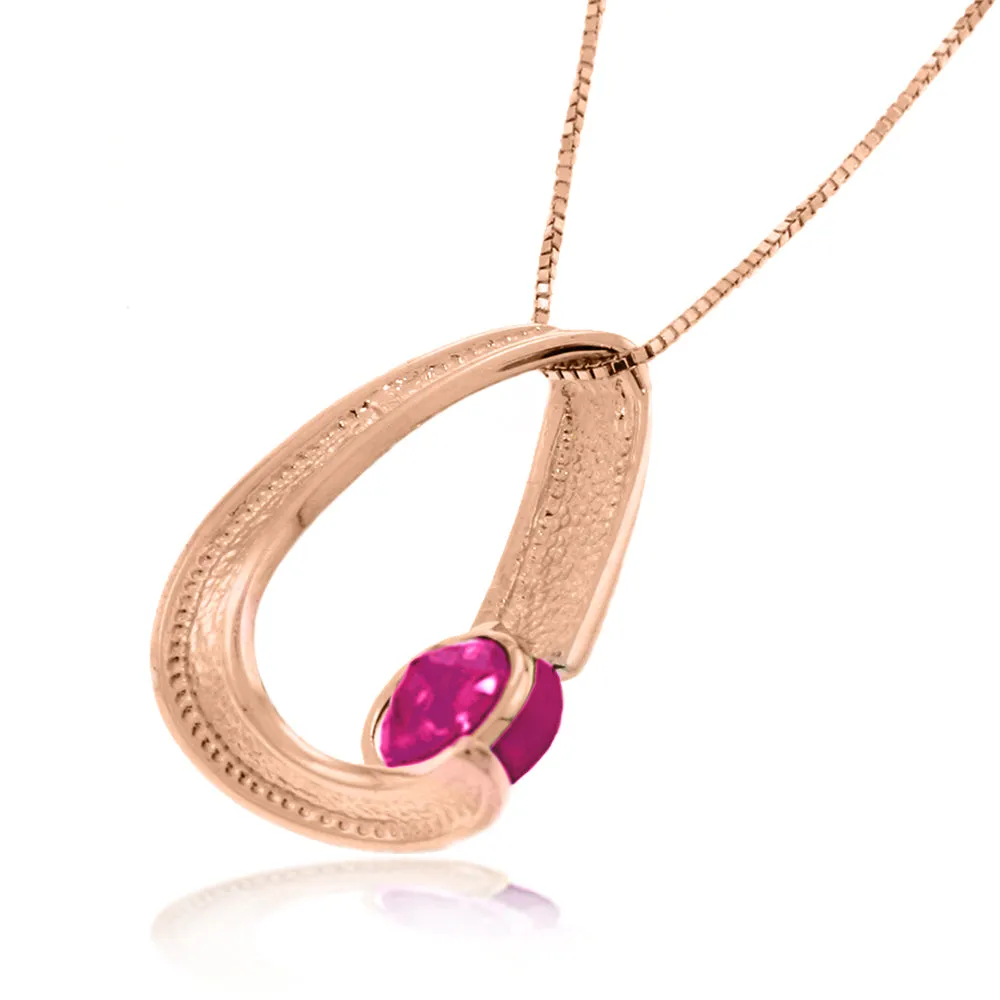 14K Solid Rose Gold Modern Necklace w/ Natural Pink Topaz