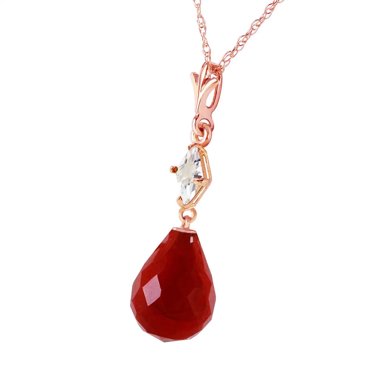 14K Solid Rose Gold Necklace w/ Rose Topaz & Ruby