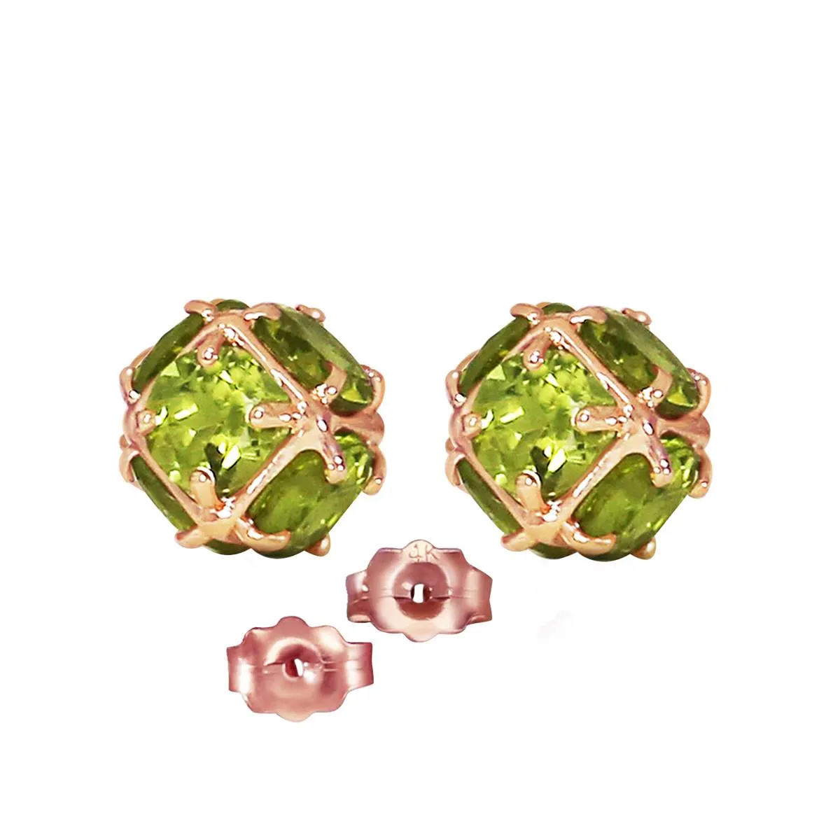 14K Solid Rose Gold Stud Earrings Natural Peridot