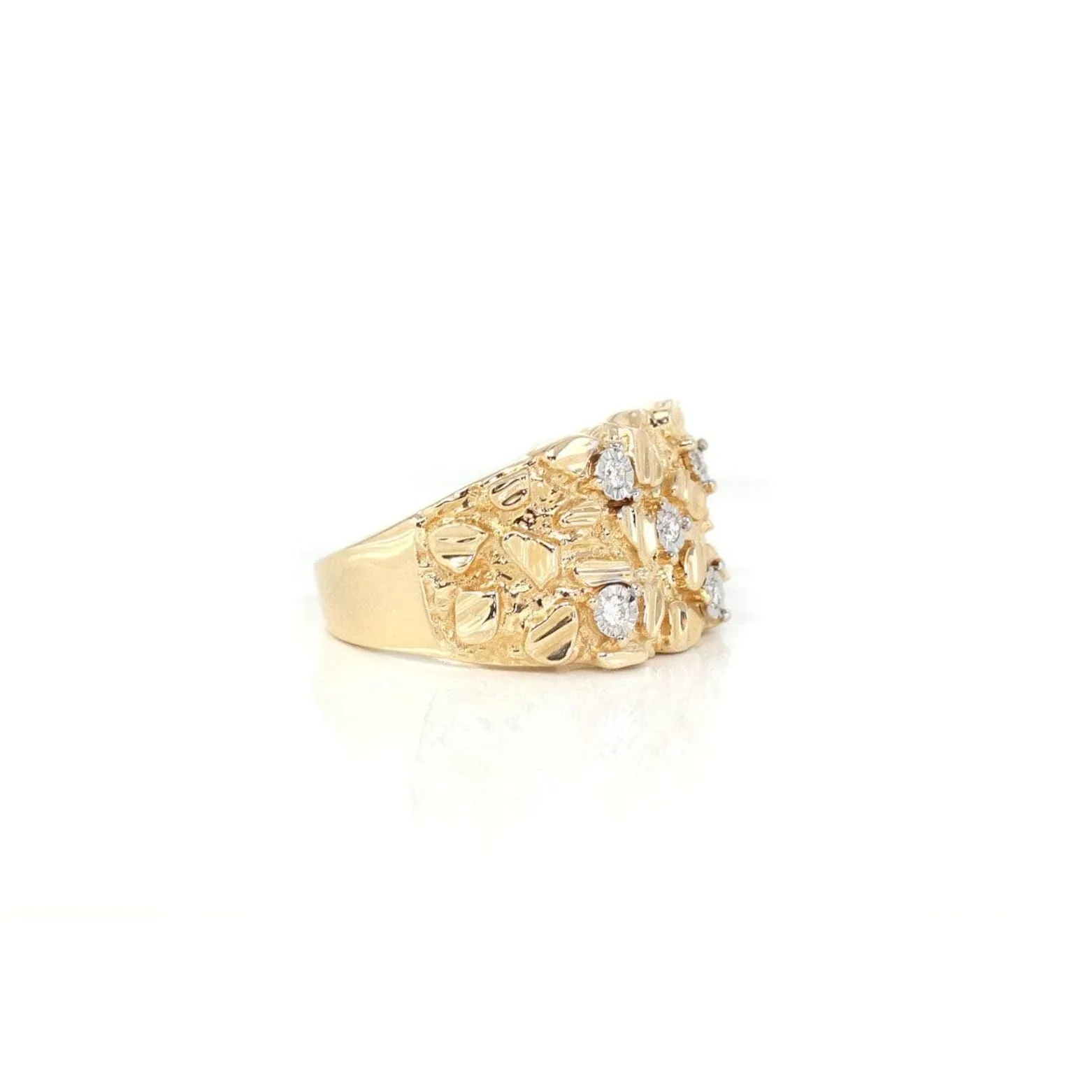 14k Solid Yellow Gold Nugget VS1 Diamond Men's Big Band Ring