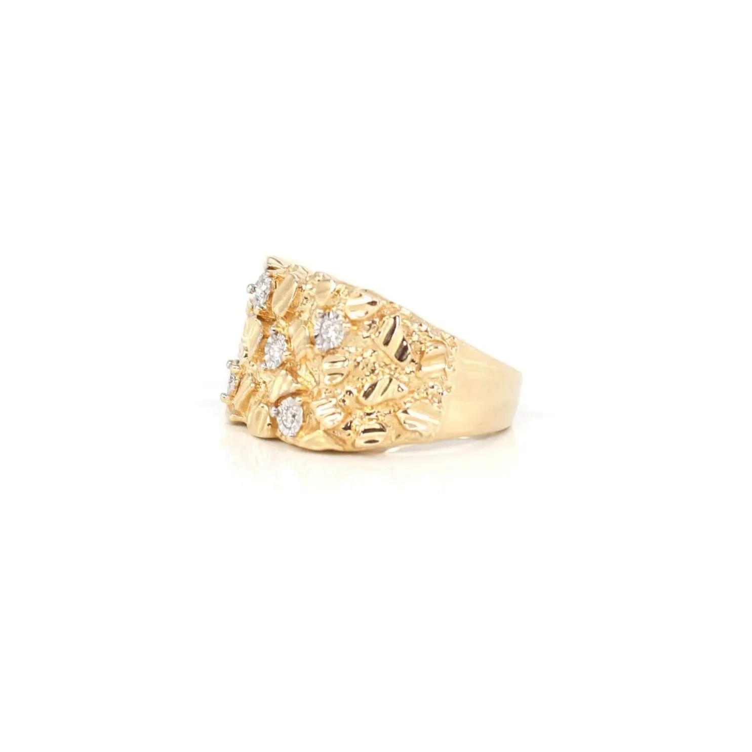 14k Solid Yellow Gold Nugget VS1 Diamond Men's Big Band Ring