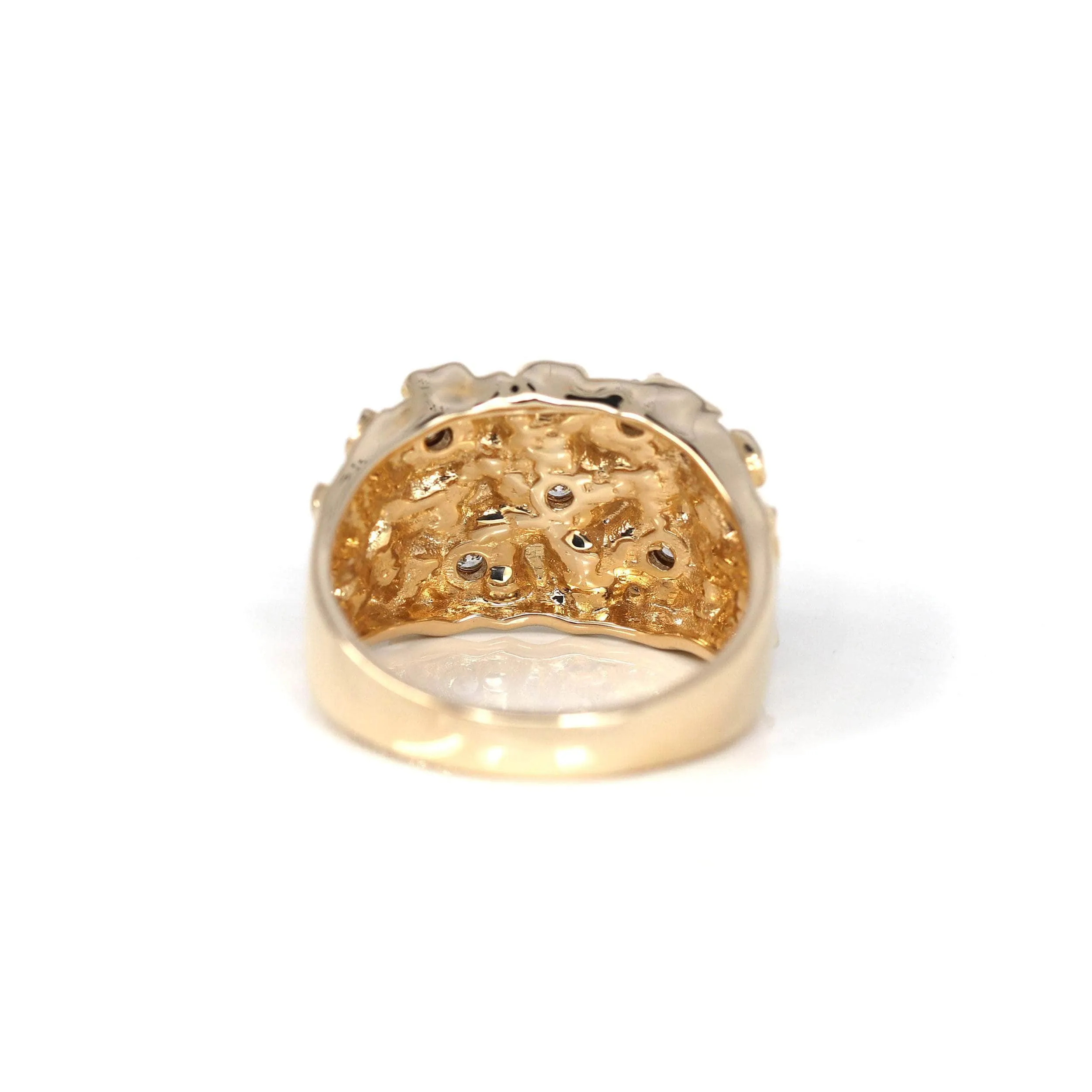 14k Solid Yellow Gold Nugget VS1 Diamond Men's Big Band Ring