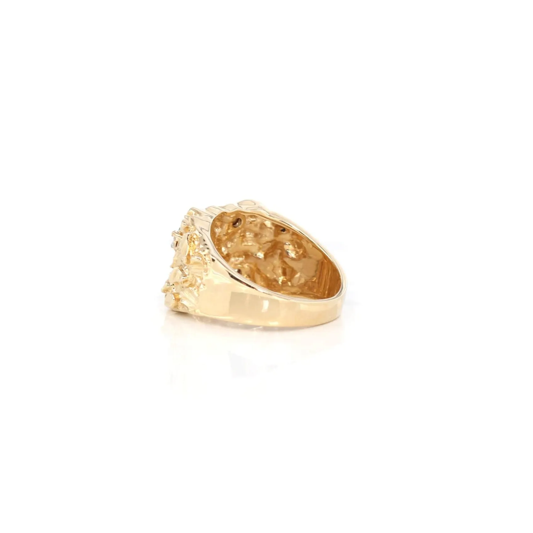 14k Solid Yellow Gold Nugget VS1 Diamond Men's Big Band Ring