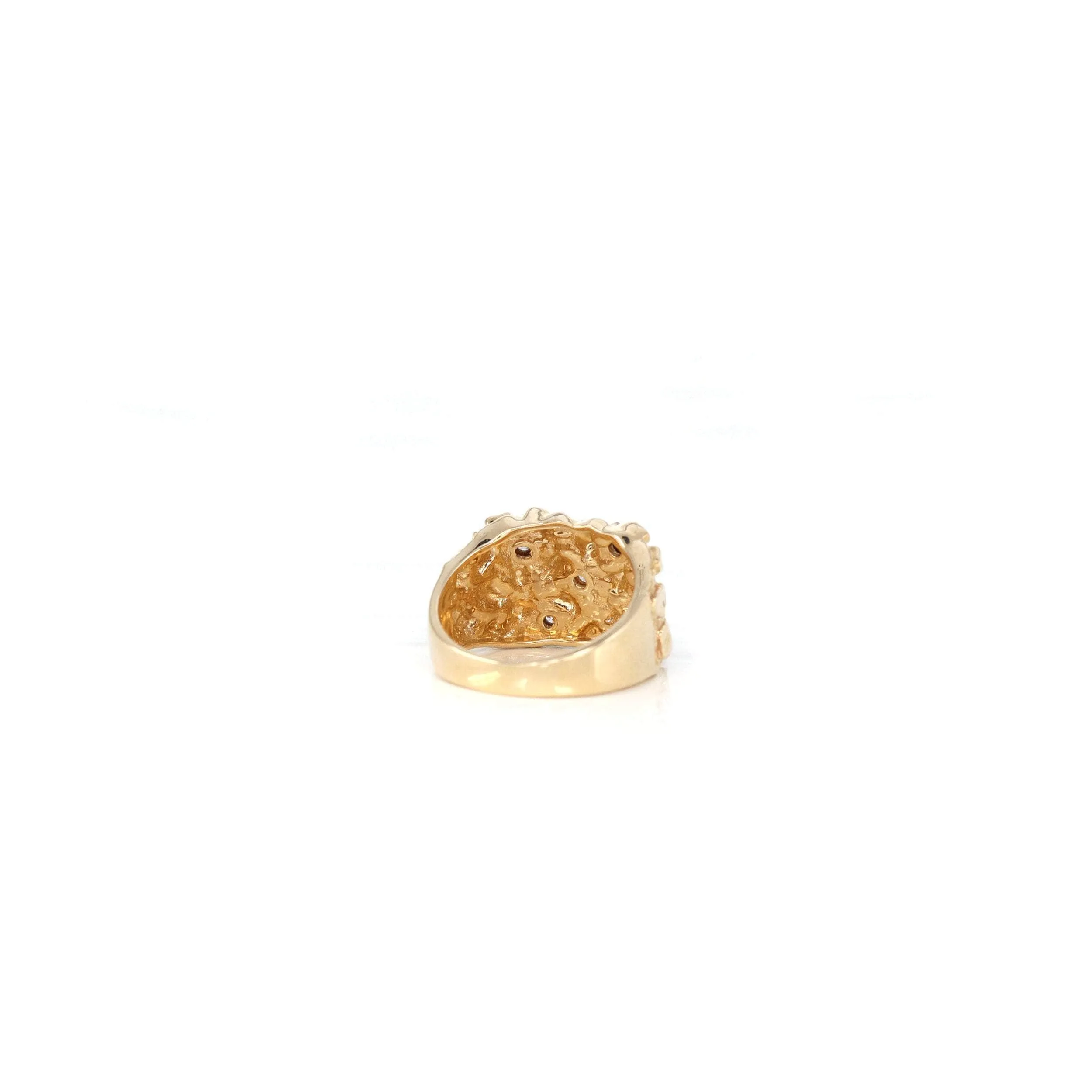 14k Solid Yellow Gold Nugget VS1 Diamond Men's Big Band Ring